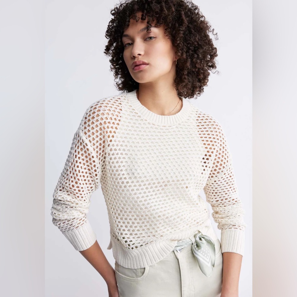 Buffalo Jeans Braelynn off white knit long sleeve openwork sweater top XS